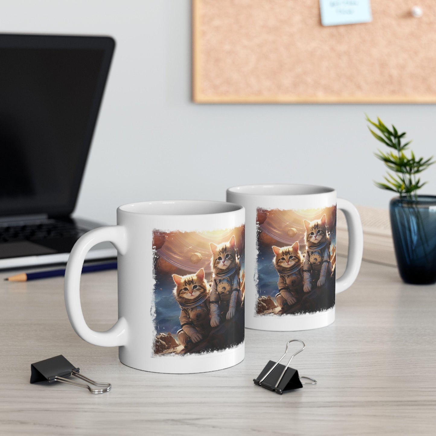 Kittens in Space Coffee Mug, Astronaut Cats Mug, Cats Exploring foreign Planet teacup. Curious Space cats on an alien world Mug,