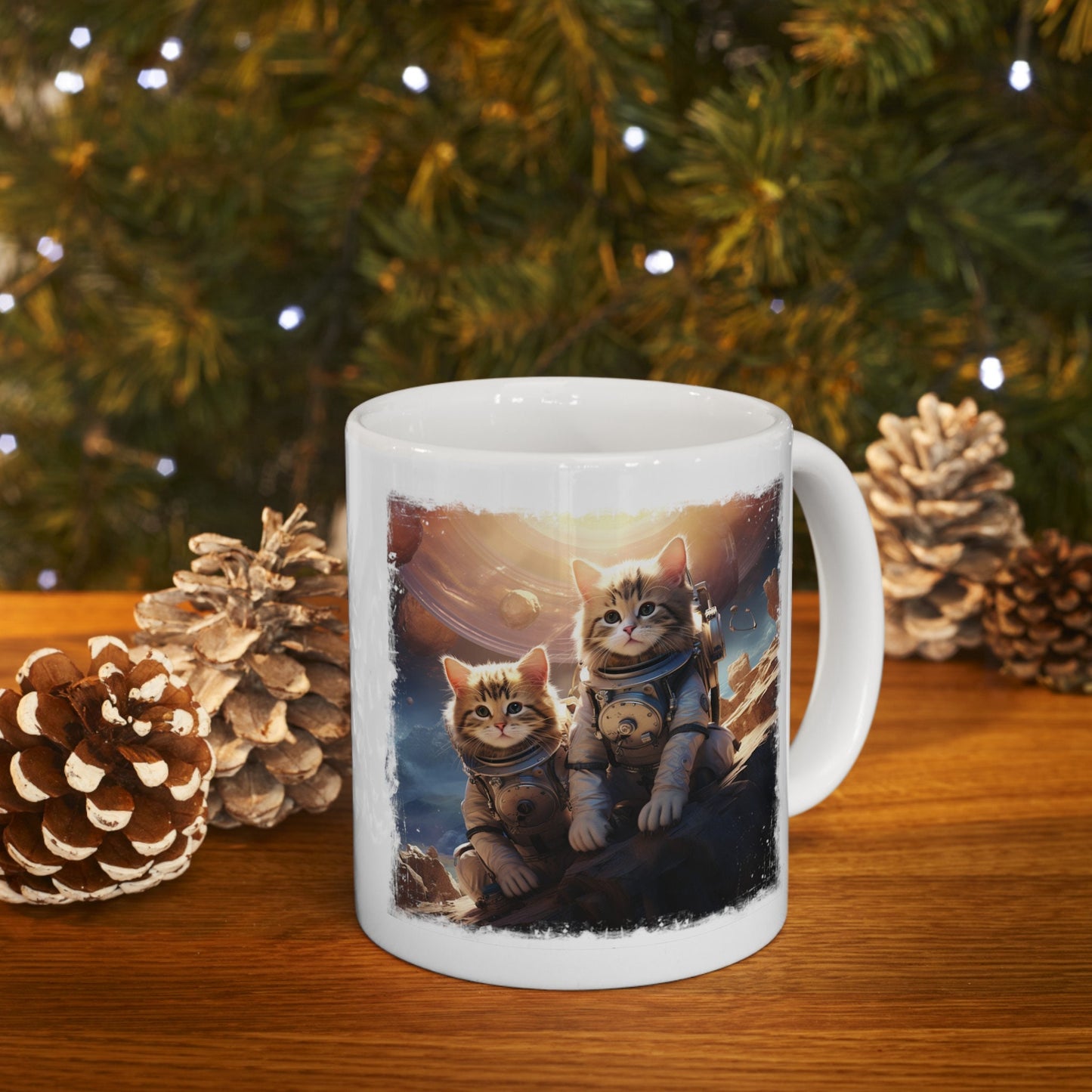 Kittens in Space Coffee Mug, Astronaut Cats Mug, Cats Exploring foreign Planet teacup. Curious Space cats on an alien world Mug,