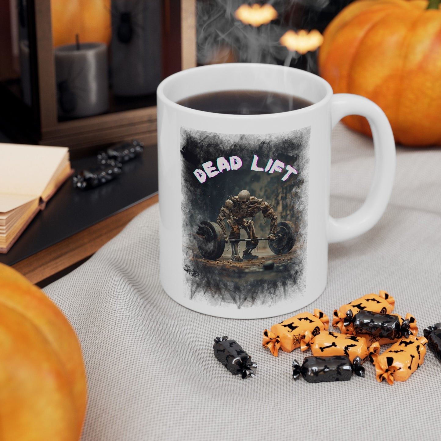 Dead lift Skeleton Body Building Gym Head Mug, Scary Muscle Mug, Horror Weight, lifting Mug, Deadlift Nightmare Mug, Strength Coffee Cup