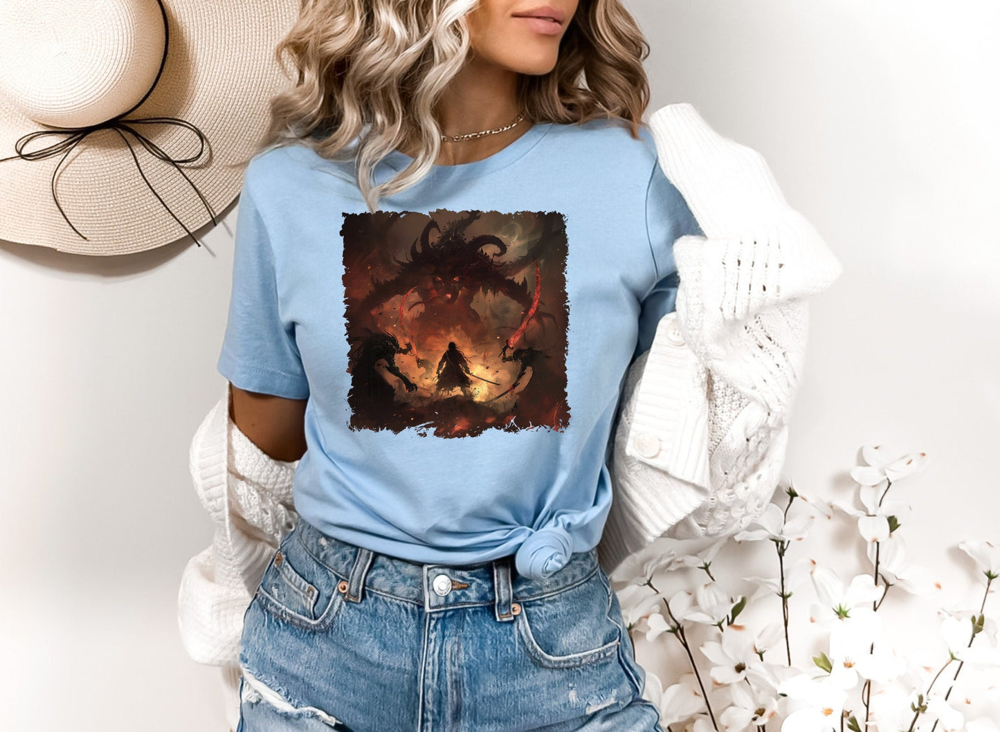 Demon Hunter T-Shirt, Demon Slayer Sword Fight Shirt, Underworld Man Versus Monster Battle Tee, Defending humanity against evil Shirt