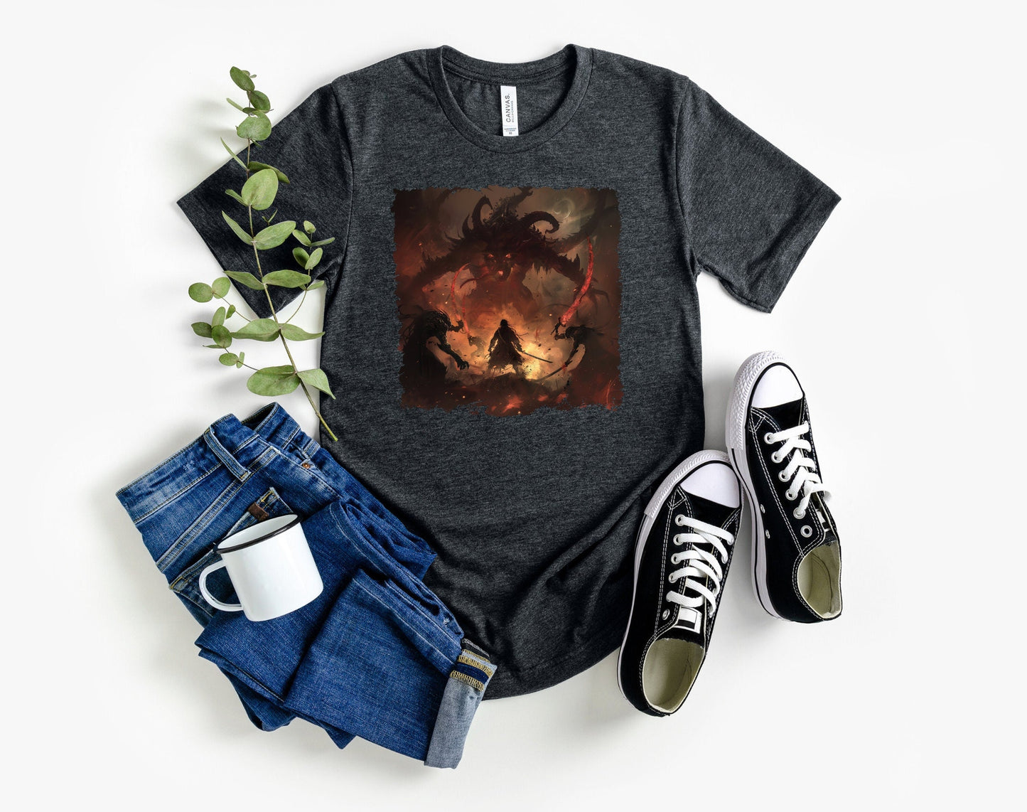 Demon Hunter T-Shirt, Demon Slayer Sword Fight Shirt, Underworld Man Versus Monster Battle Tee, Defending humanity against evil Shirt
