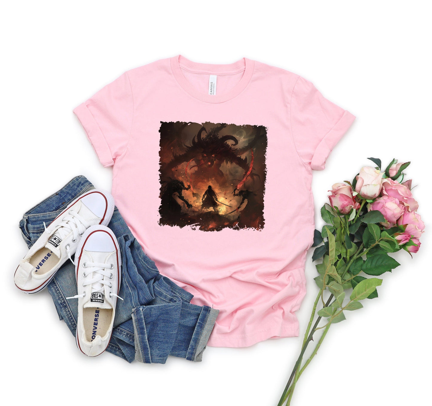 Demon Hunter T-Shirt, Demon Slayer Sword Fight Shirt, Underworld Man Versus Monster Battle Tee, Defending humanity against evil Shirt