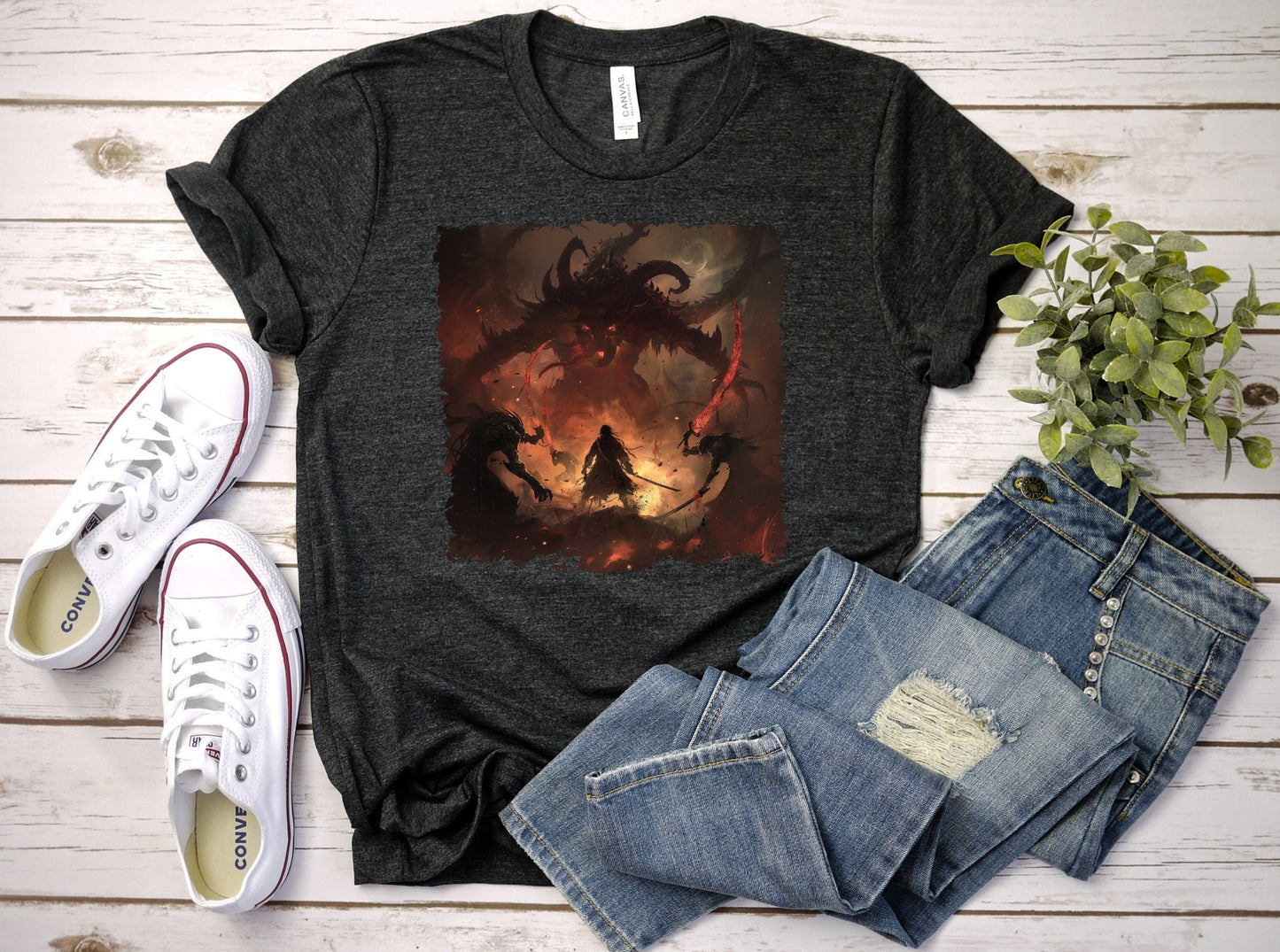 Demon Hunter T-Shirt, Demon Slayer Sword Fight Shirt, Underworld Man Versus Monster Battle Tee, Defending humanity against evil Shirt