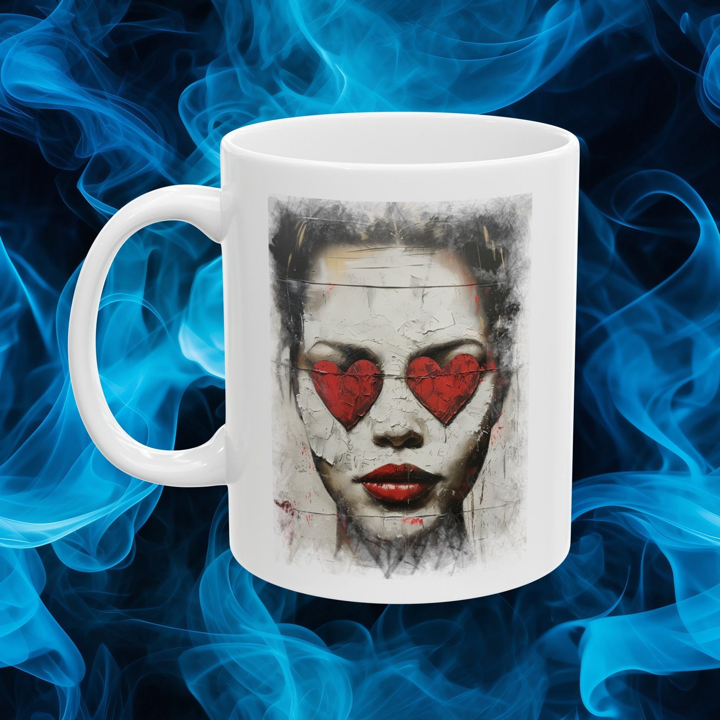 Love can make you Blind Heart eyes girl Coffee Mug, Woman with hearts on her eyes Mug, Love hurts broken girl Cup, you cannot see past Love