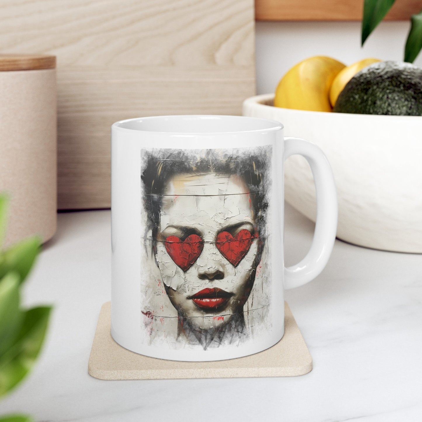 Love can make you Blind Heart eyes girl Coffee Mug, Woman with hearts on her eyes Mug, Love hurts broken girl Cup, you cannot see past Love