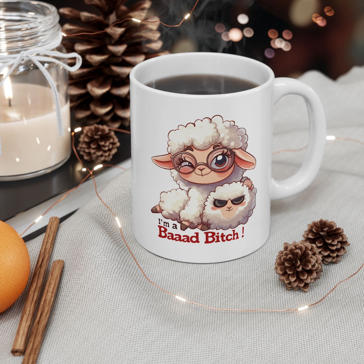 I'm A Baaad Bitch Funny Sheep Coffee Mug, Women's Humorous Farm Animal Mug, Cute Sheep Lover Gift, Sarcastic Novelty Drinkware