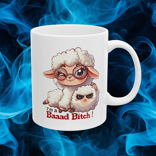 I'm A Baaad Bitch Funny Sheep Coffee Mug, Women's Humorous Farm Animal Mug, Cute Sheep Lover Gift, Sarcastic Novelty Drinkware