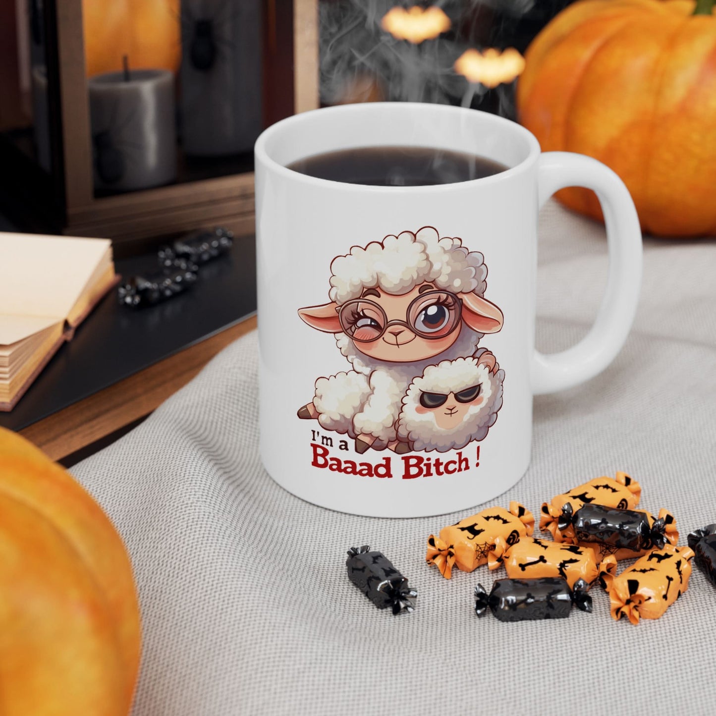 I'm A Baaad Bitch Funny Sheep Coffee Mug, Women's Humorous Farm Animal Mug, Cute Sheep Lover Gift, Sarcastic Novelty Drinkware
