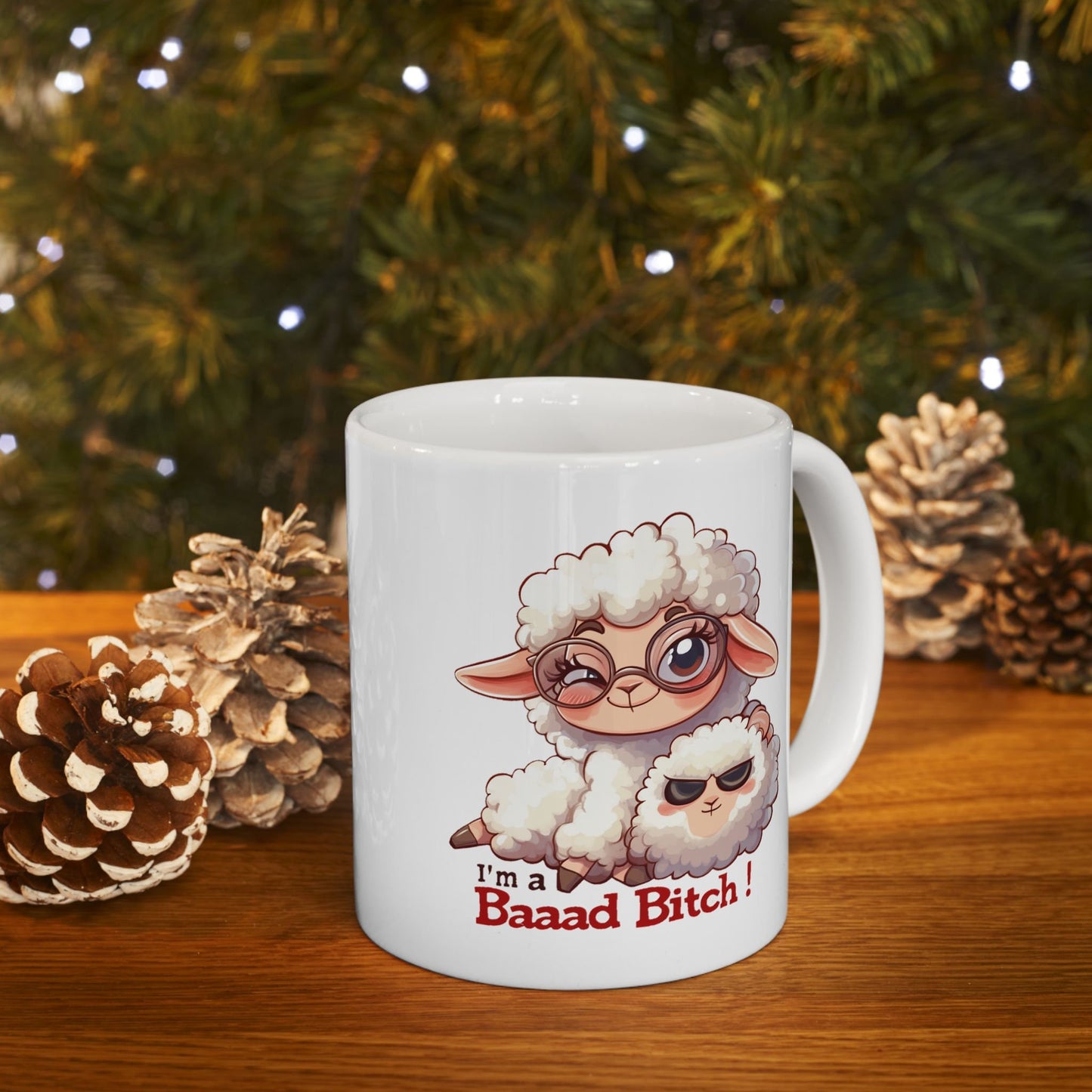 I'm A Baaad Bitch Funny Sheep Coffee Mug, Women's Humorous Farm Animal Mug, Cute Sheep Lover Gift, Sarcastic Novelty Drinkware
