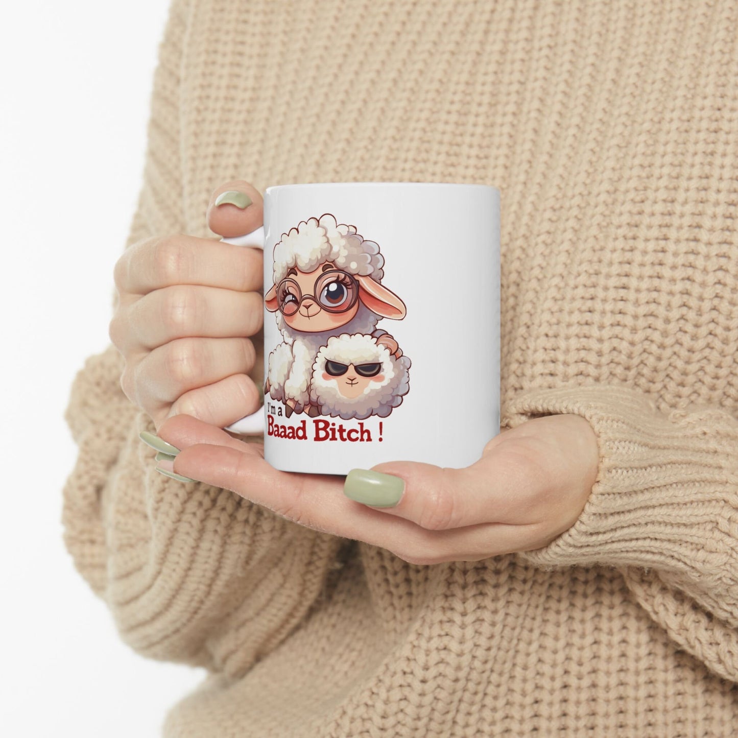 I'm A Baaad Bitch Funny Sheep Coffee Mug, Women's Humorous Farm Animal Mug, Cute Sheep Lover Gift, Sarcastic Novelty Drinkware