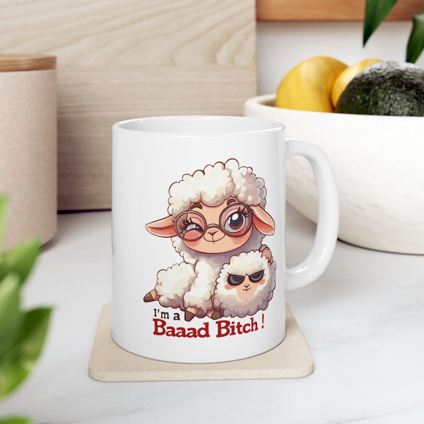 I'm A Baaad Bitch Funny Sheep Coffee Mug, Women's Humorous Farm Animal Mug, Cute Sheep Lover Gift, Sarcastic Novelty Drinkware