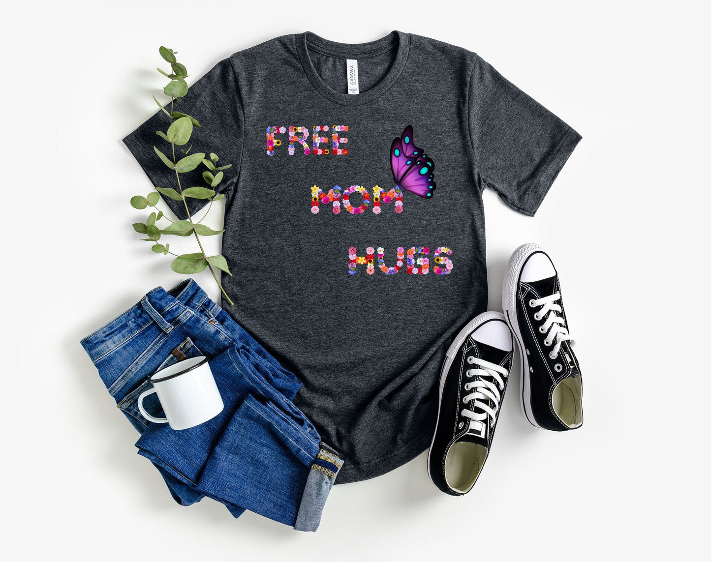 Mom Hugs Shirt, Flower mom shirt, Mom hugs gift tee for mom, a flower shirt with mom hugs, mom hug Tee shirt, mom hugs written with flowers