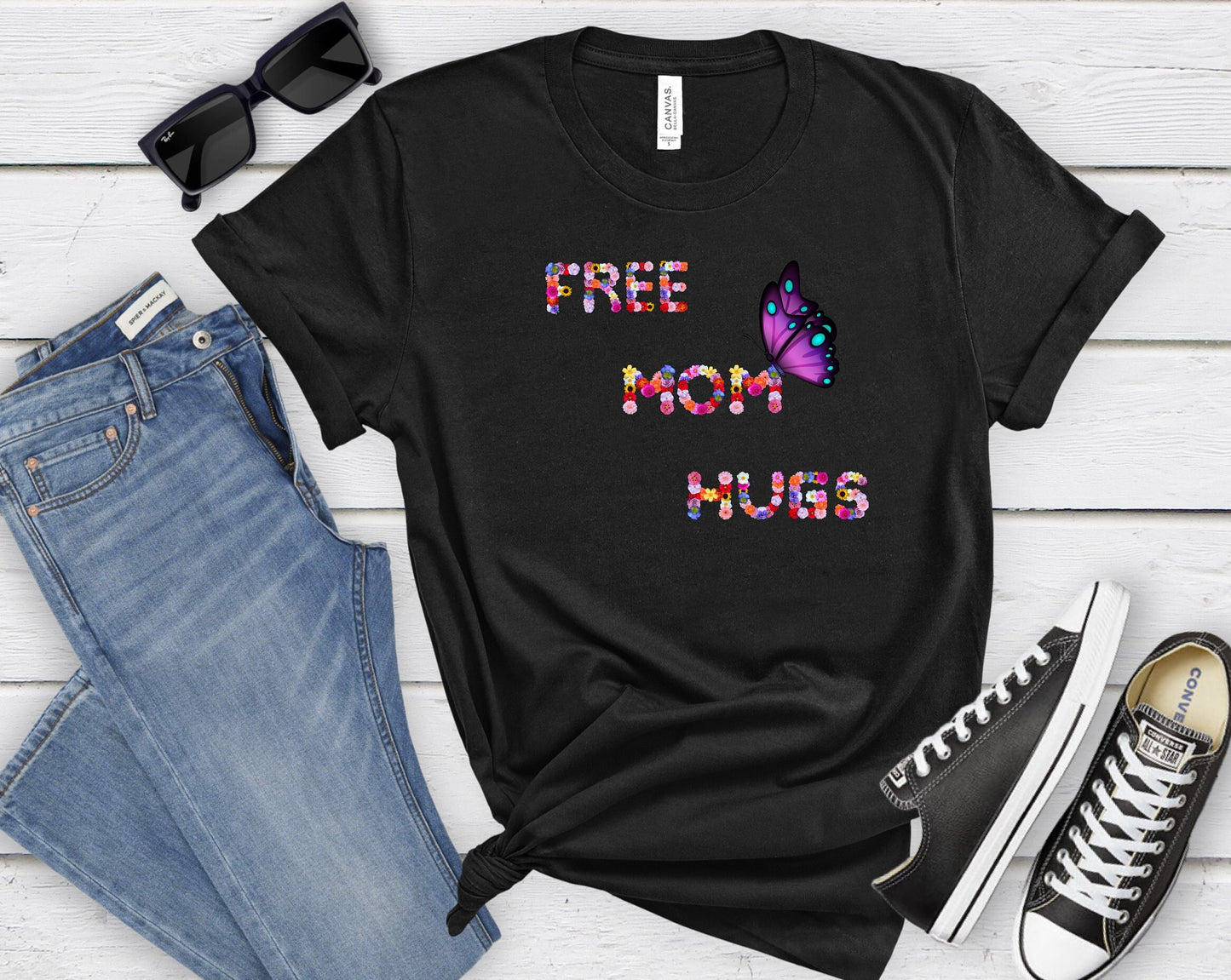 Mom Hugs Shirt, Flower mom shirt, Mom hugs gift tee for mom, a flower shirt with mom hugs, mom hug Tee shirt, mom hugs written with flowers