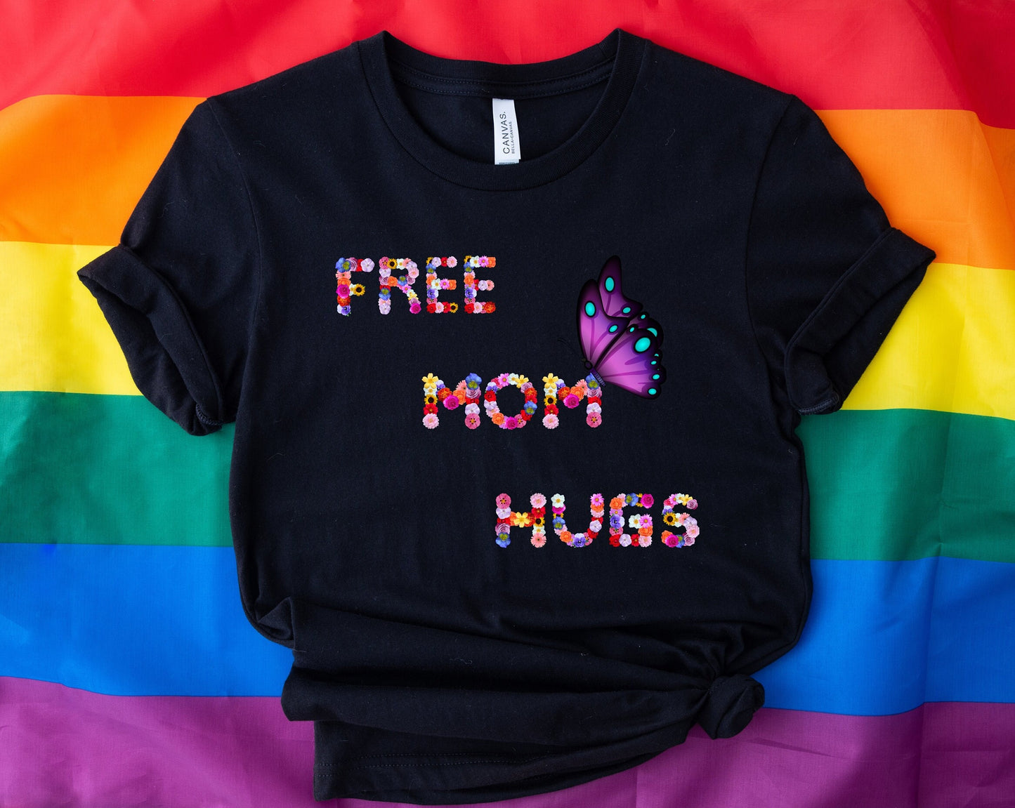 Mom Hugs Shirt, Flower mom shirt, Mom hugs gift tee for mom, a flower shirt with mom hugs, mom hug Tee shirt, mom hugs written with flowers