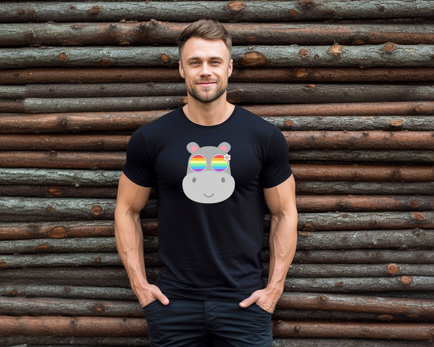 Super cute hippo with rainbow glasses shirt, Rainbow glasses on an adorable hippo, precious hippo showing off pride. Beautiful pride hippo