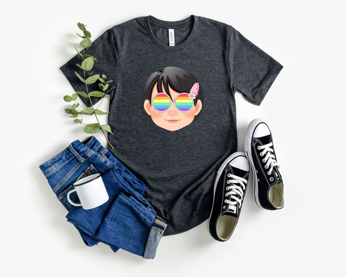 Super cute girl with rainbow glasses shirt, Rainbow glasses on an adorable girl, precious girl showing off pride. Beautiful pride girl