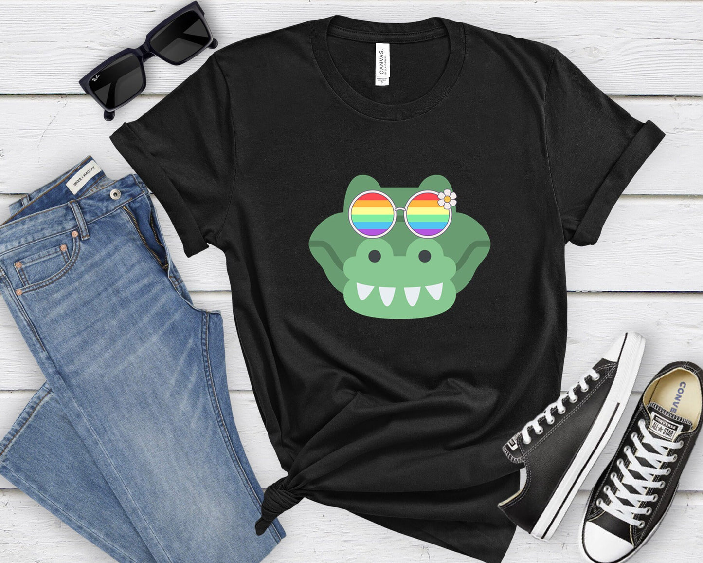 Super cute gator with rainbow glasses shirt, Rainbow glasses on an adorable gator, precious gator showing off pride. Beautiful pride gator