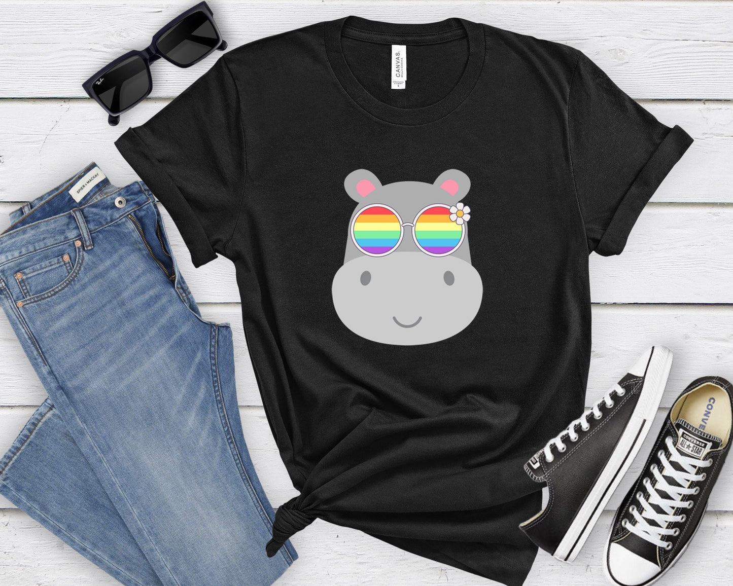 Super cute hippo with rainbow glasses shirt, Rainbow glasses on an adorable hippo, precious hippo showing off pride. Beautiful pride hippo
