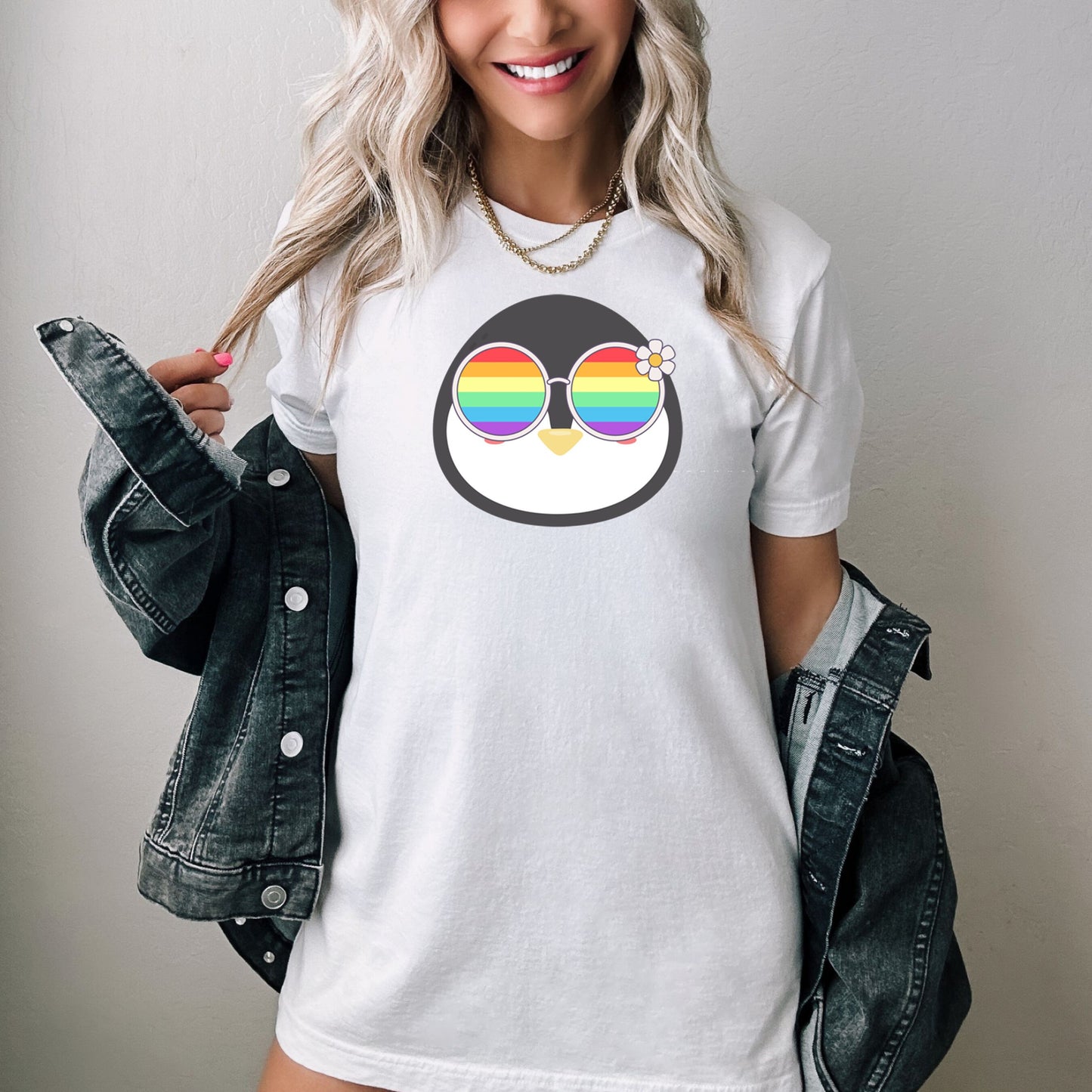 cute penguin with rainbow glasses shirt, Rainbow glasses on an adorable penguin, precious penguin showing off pride. Beautiful pride penguin
