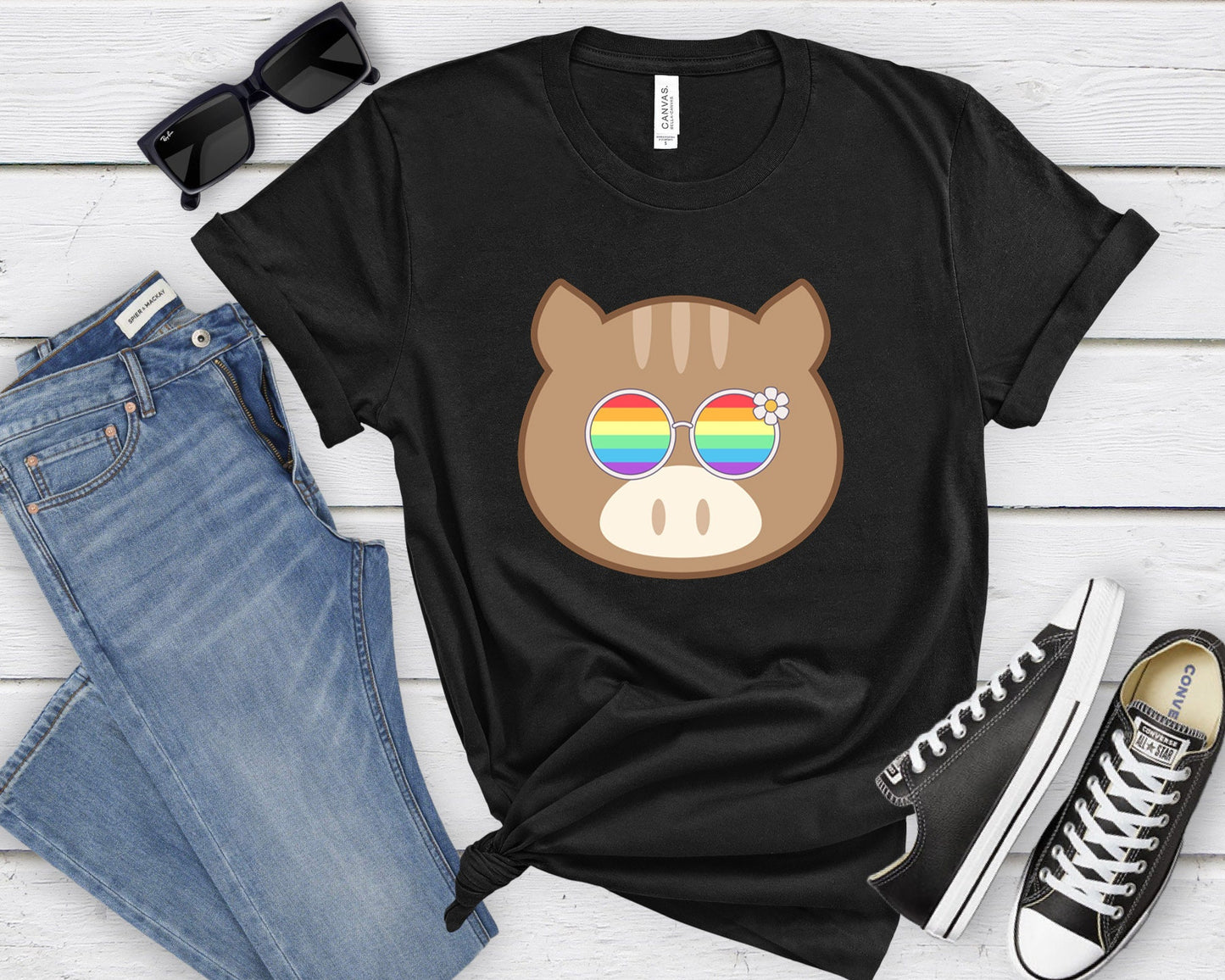 Super cute hog with rainbow glasses shirt, Rainbow glasses on an adorable hog, precious hog showing off pride. Beautiful pride hog