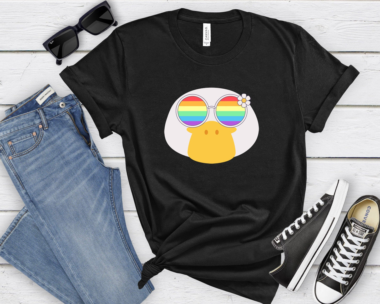 Super cute duck with rainbow glasses shirt, Rainbow glasses on an adorable duck, precious duck showing off pride. Beautiful pride duck