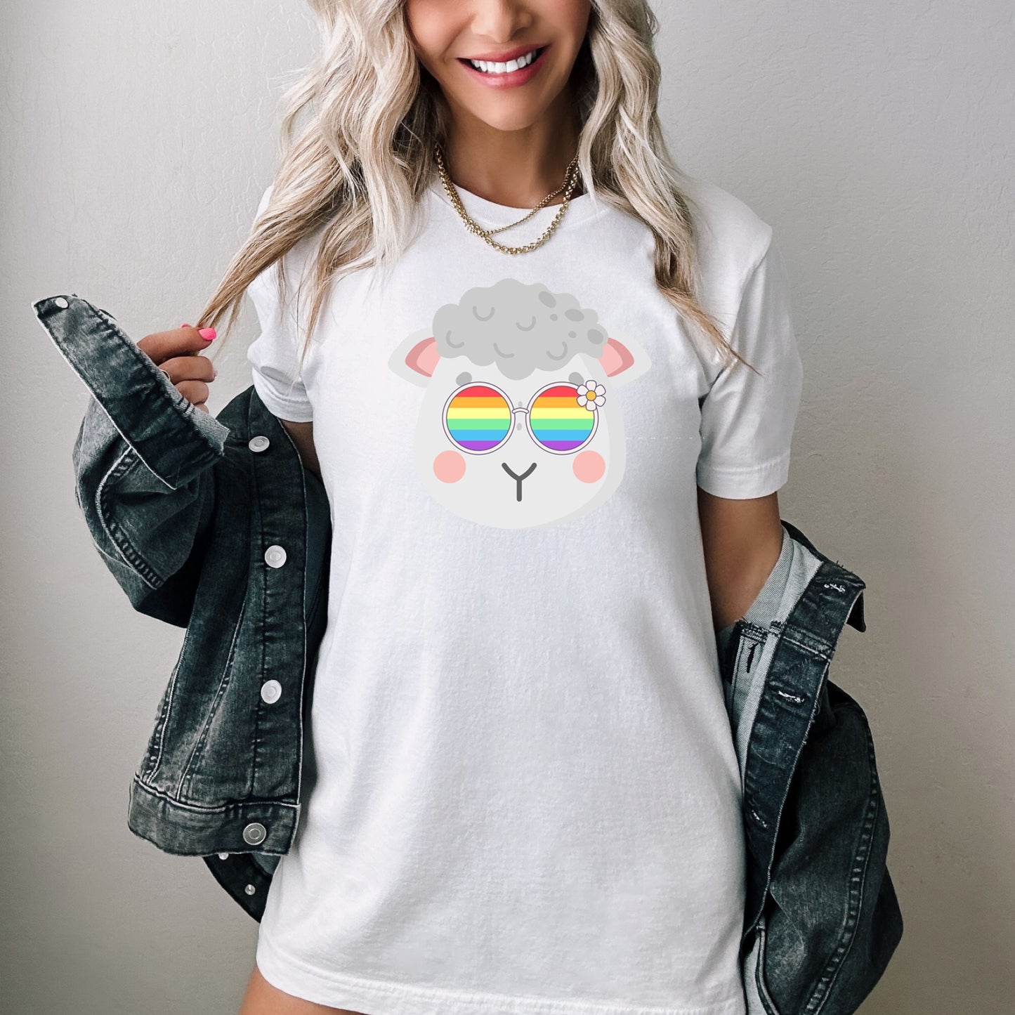 Super cute Sheep with rainbow glasses shirt, Rainbow glasses on an adorable Sheep, precious Sheep showing off pride. Beautiful pride Sheep