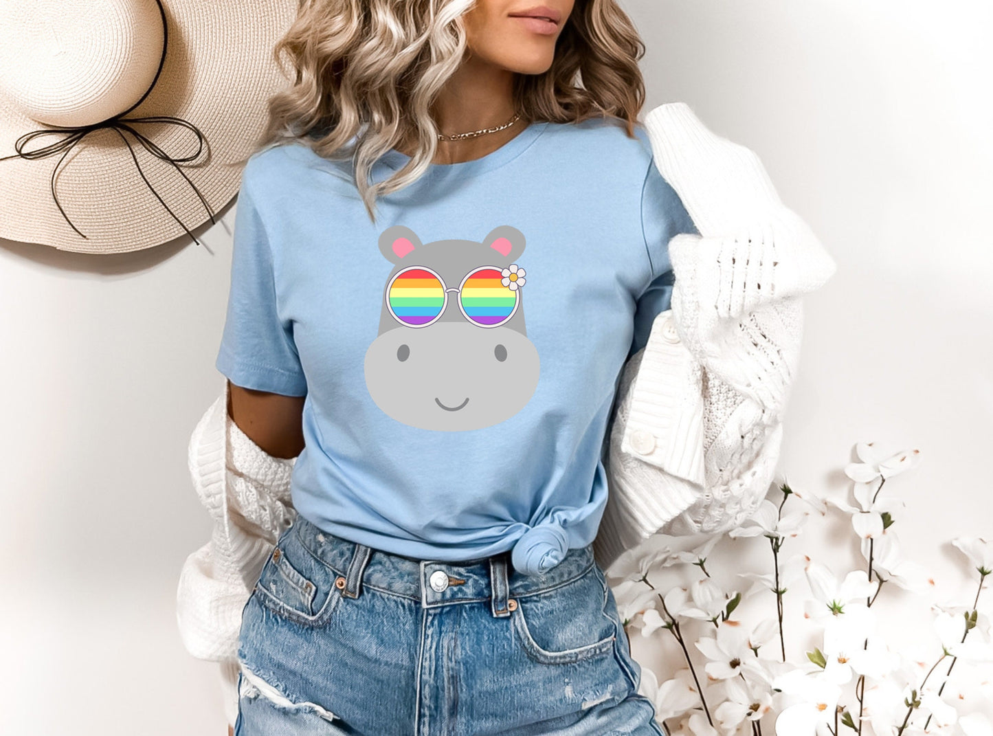 Super cute hippo with rainbow glasses shirt, Rainbow glasses on an adorable hippo, precious hippo showing off pride. Beautiful pride hippo
