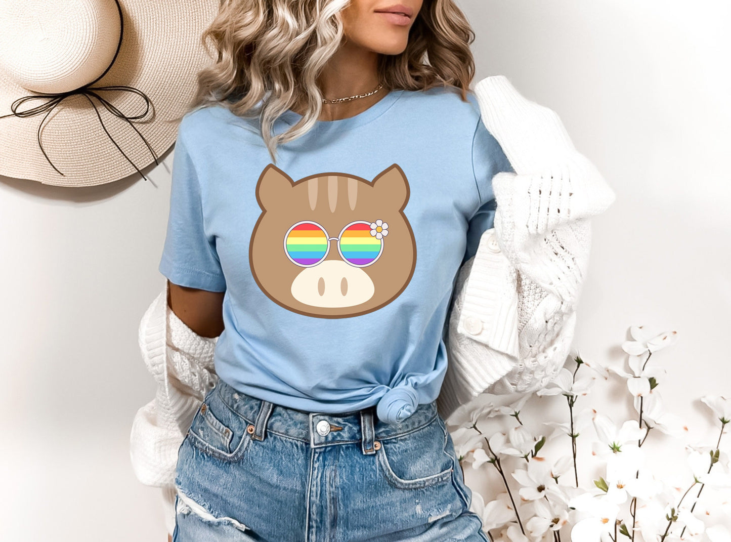Super cute hog with rainbow glasses shirt, Rainbow glasses on an adorable hog, precious hog showing off pride. Beautiful pride hog