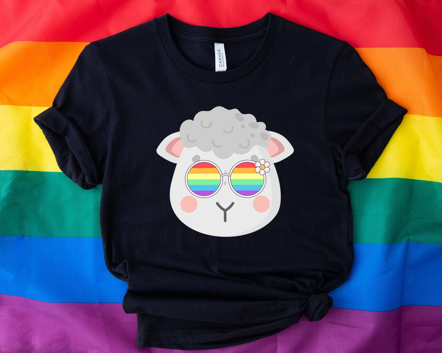 Super cute Sheep with rainbow glasses shirt, Rainbow glasses on an adorable Sheep, precious Sheep showing off pride. Beautiful pride Sheep