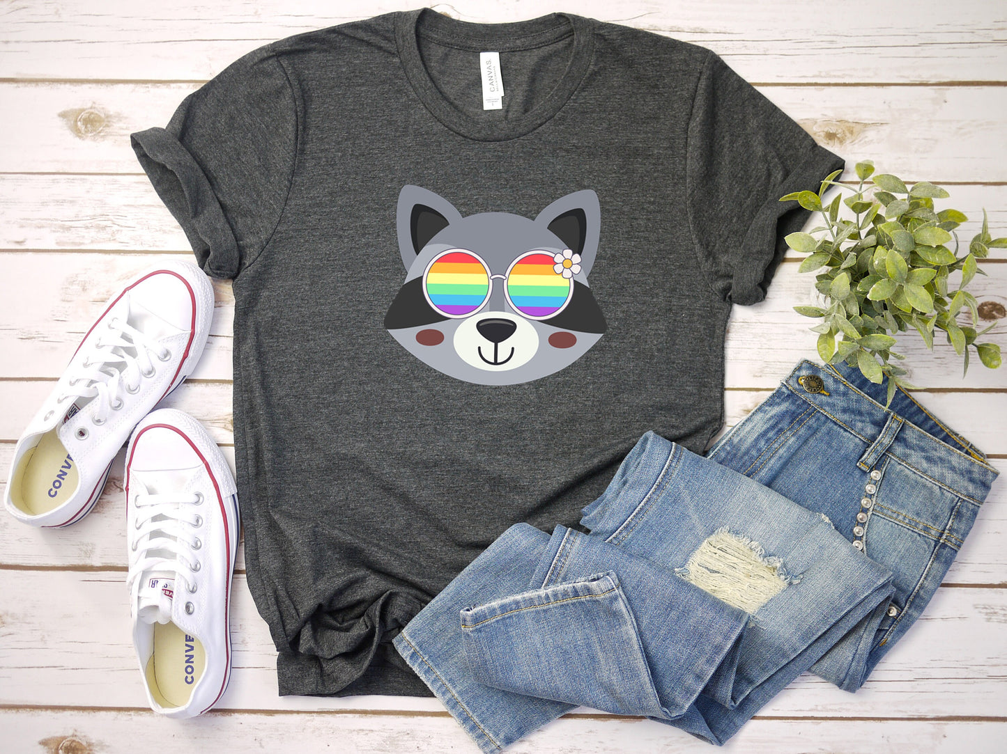 cute racoon with rainbow glasses shirt, Rainbow glasses on an adorable racoon, precious racoon showing off pride. Beautiful pride racoon