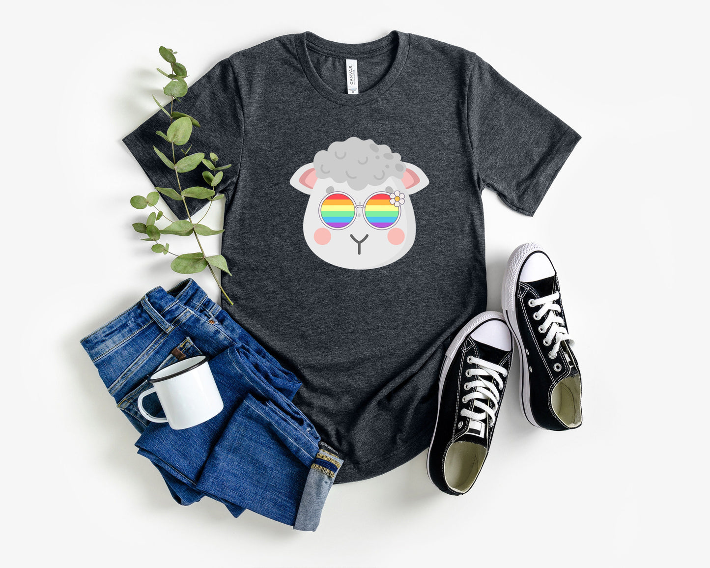 Super cute Sheep with rainbow glasses shirt, Rainbow glasses on an adorable Sheep, precious Sheep showing off pride. Beautiful pride Sheep