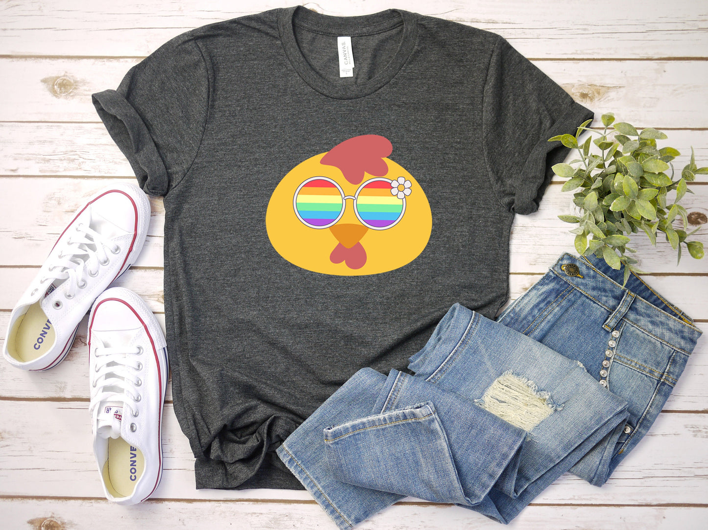cute chicken with rainbow glasses shirt, Rainbow glasses on an adorable chicken, precious chicken showing off pride. Beautiful pride chicken