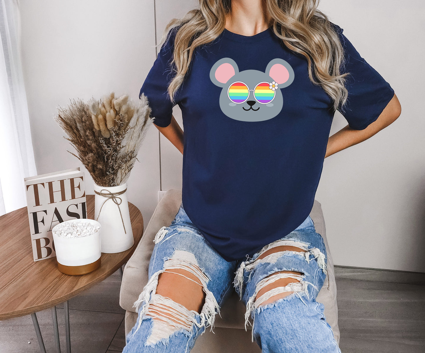 cute mouse rainbow glasses shirt blue hat, Rainbow glasses on an adorable mouse, precious mouse showing off pride. Beautiful pride mouse