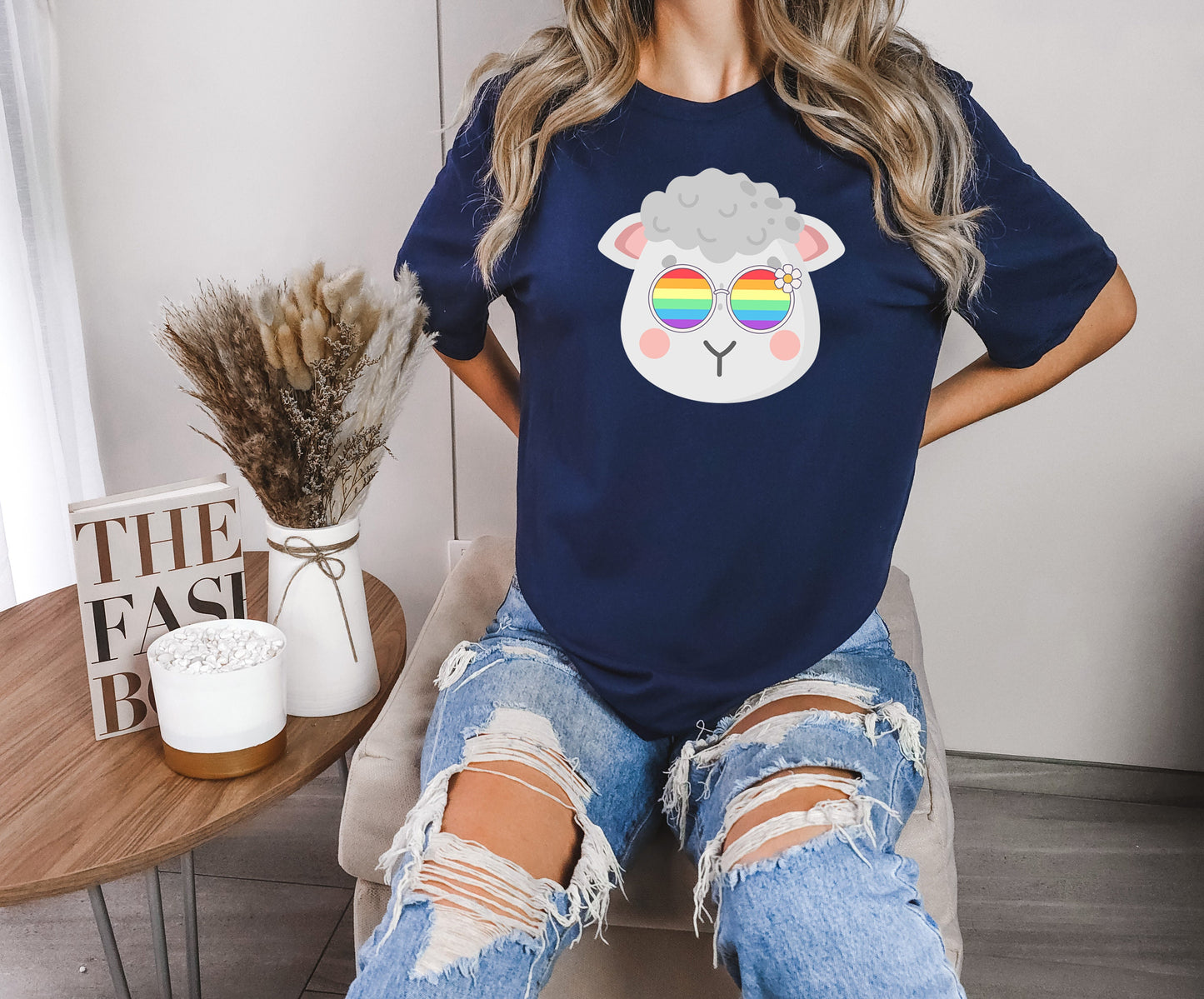 Super cute Sheep with rainbow glasses shirt, Rainbow glasses on an adorable Sheep, precious Sheep showing off pride. Beautiful pride Sheep