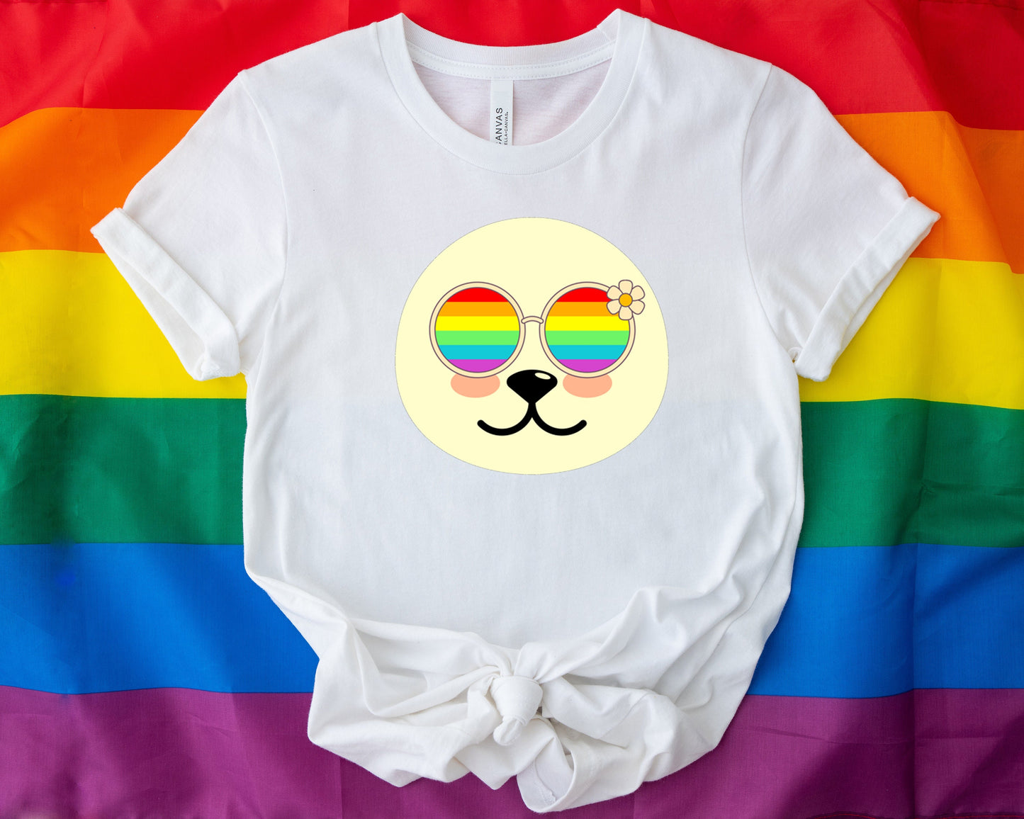 Super cute Seal with rainbow glasses shirt, Rainbow glasses on an adorable Seal, precious Seal showing off pride. Beautiful pride Seal