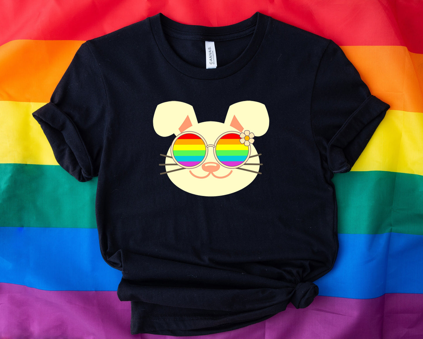 cute bunny rainbow glasses shirt, Rainbow glasses adorable Bunny, precious Bunny showing off pride. Beautiful pride Bunny