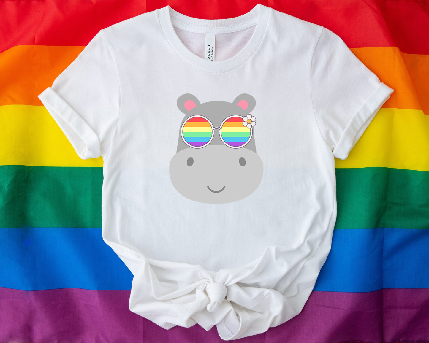 Super cute hippo with rainbow glasses shirt, Rainbow glasses on an adorable hippo, precious hippo showing off pride. Beautiful pride hippo