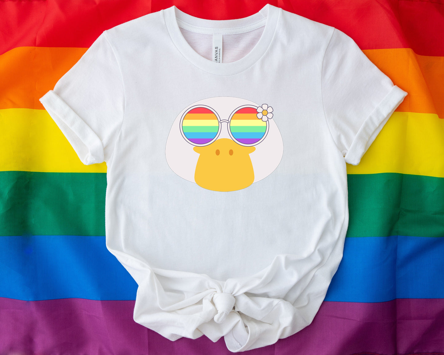 Super cute duck with rainbow glasses shirt, Rainbow glasses on an adorable duck, precious duck showing off pride. Beautiful pride duck