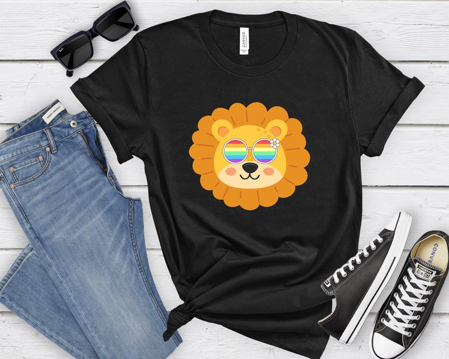 Super cute lion with rainbow glasses shirt, Rainbow glasses on an adorable lion, precious lion showing off pride. Beautiful pride lion