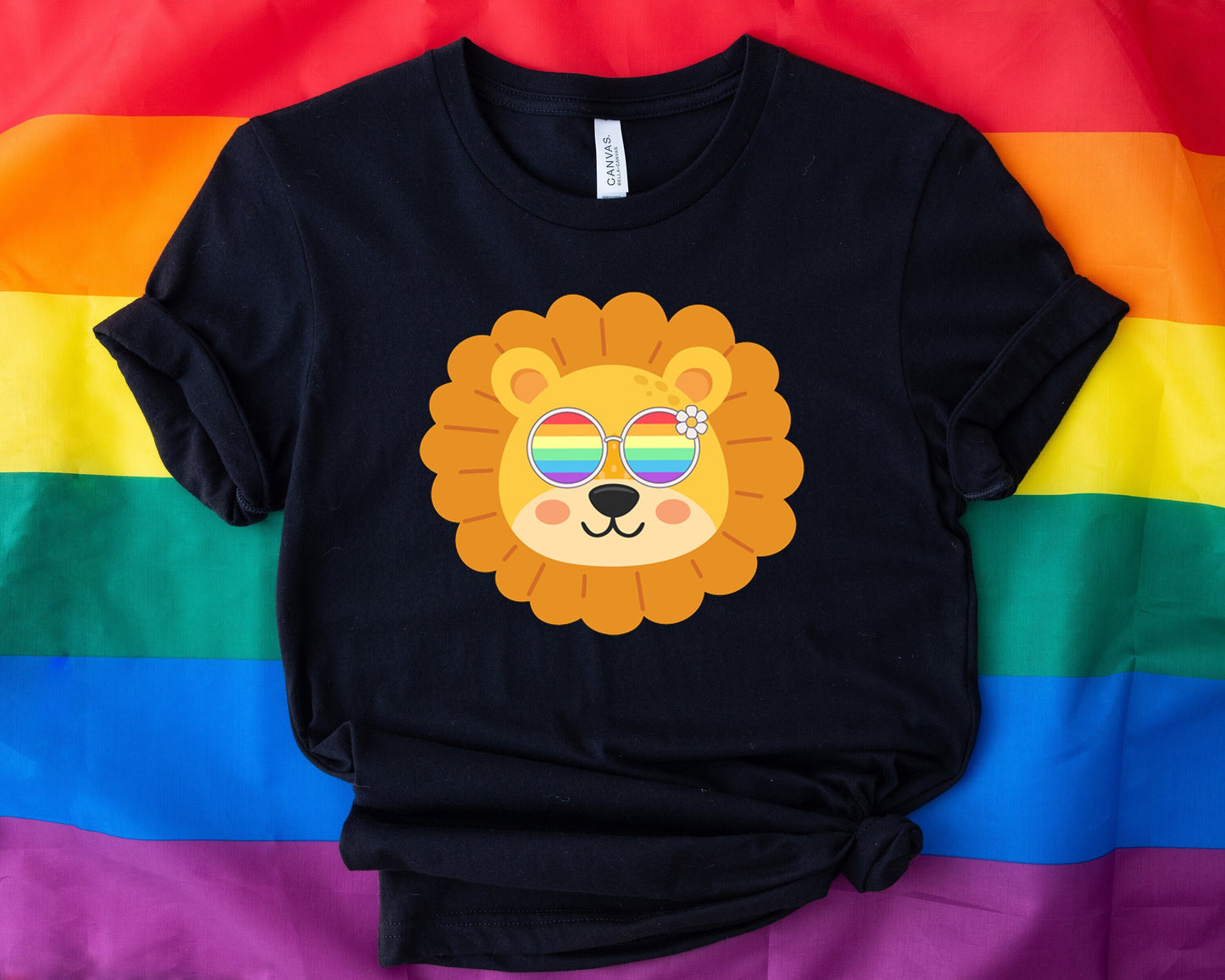 Super cute lion with rainbow glasses shirt, Rainbow glasses on an adorable lion, precious lion showing off pride. Beautiful pride lion