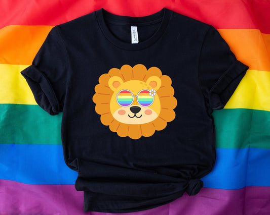 Super cute lion with rainbow glasses shirt, Rainbow glasses on an adorable lion, precious lion showing off pride. Beautiful pride lion