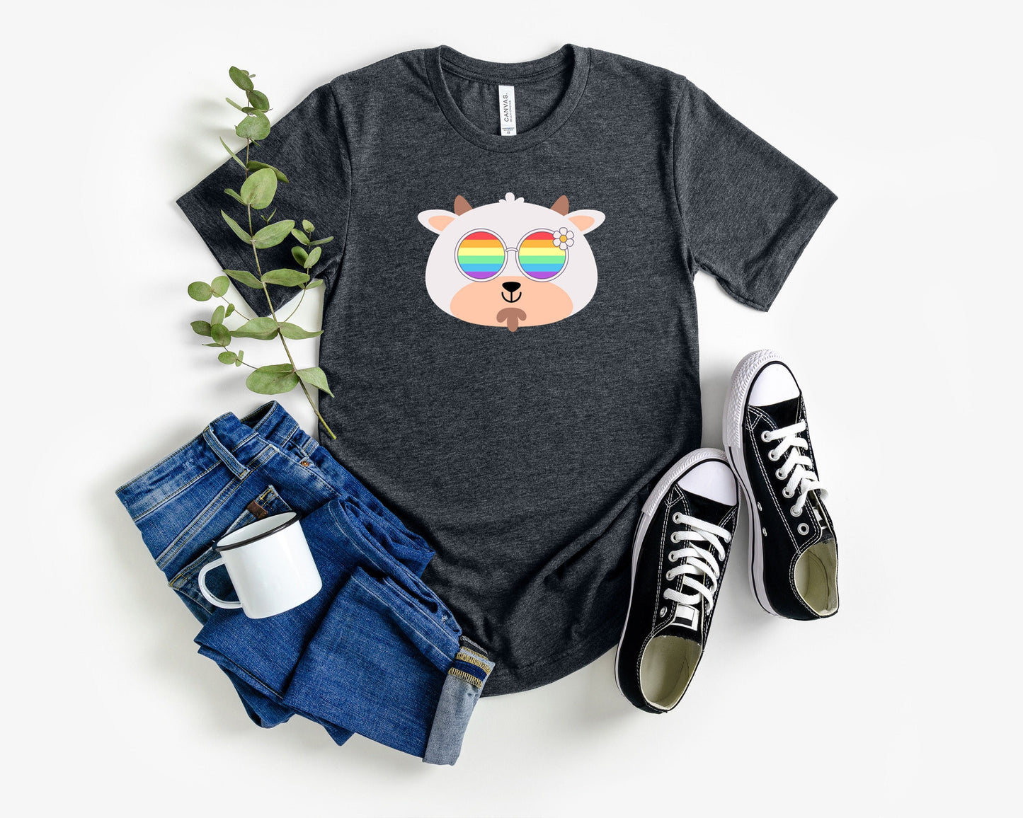 Super cute goat with rainbow glasses shirt, Rainbow glasses on an adorable goat, precious goat showing off pride. Beautiful pride goat