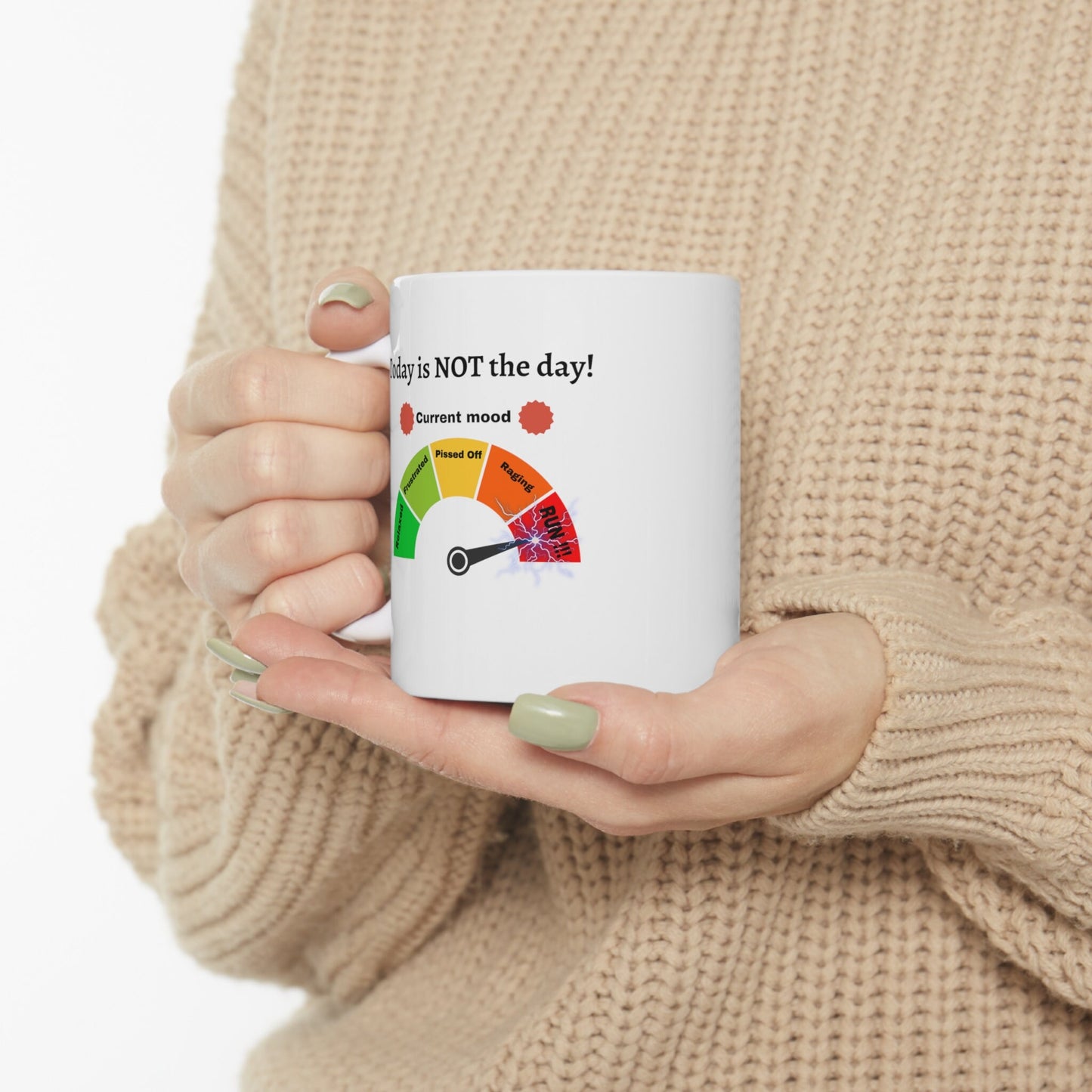 Today is not the day coffee mug, not today mood meter coffee mug, Anger meter coffee mug, not today run coffee mug, Funniest mood saying mug