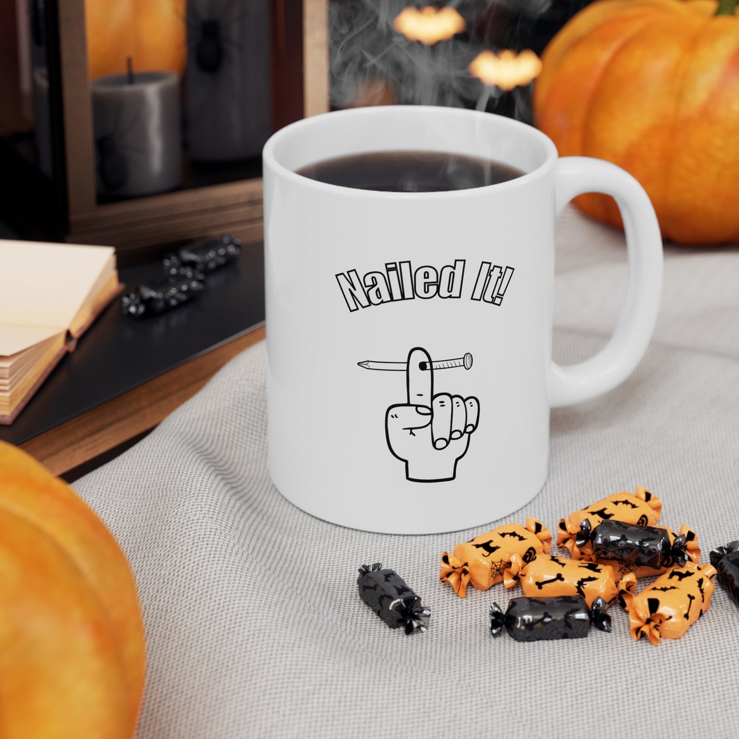 Nailed it coffee mug, Nail through finger coffee mug, Handyman coffee mug, carpenters nailed it coffee mug, project completing coffee mug