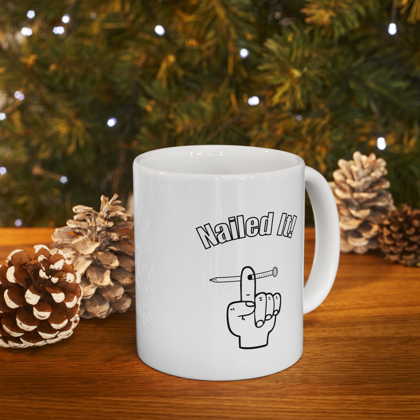 Nailed it coffee mug, Nail through finger coffee mug, Handyman coffee mug, carpenters nailed it coffee mug, project completing coffee mug