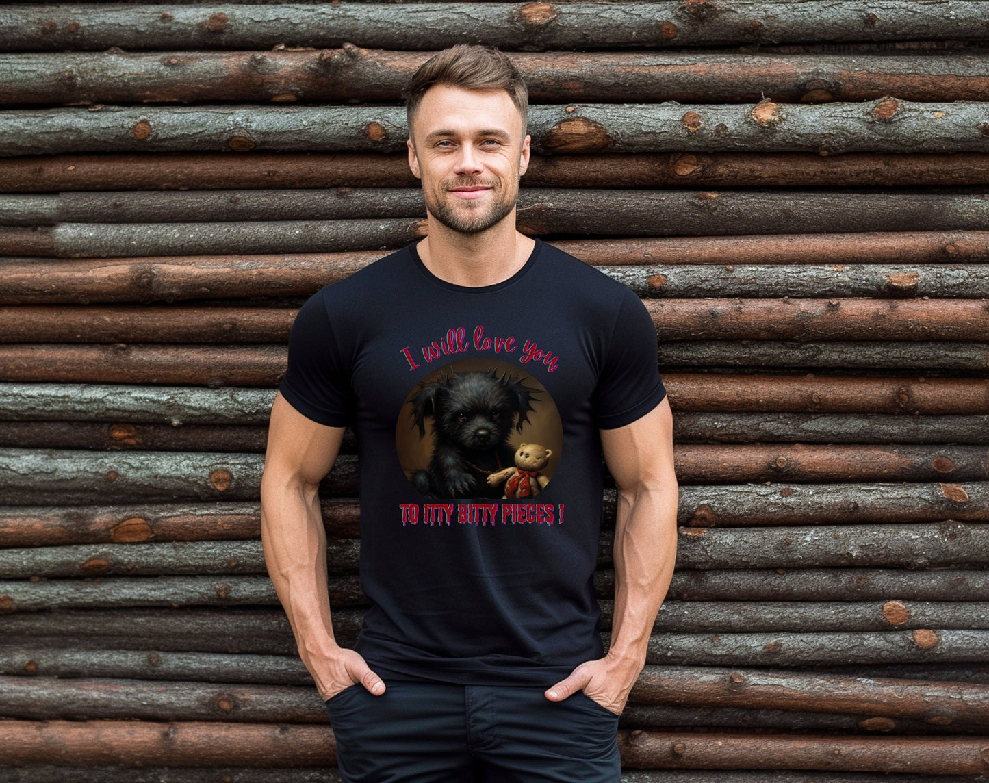 Halloween Puppy With Evil Intentions Shirt, I Love You To Itty Bitty Pieces Shirt, Cute Black dog with a dark secret shirt, creepy puppy tee