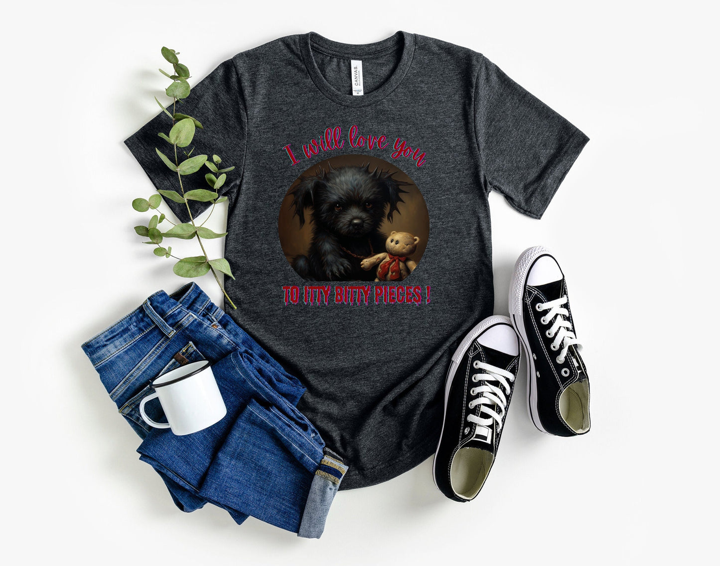 Halloween Puppy With Evil Intentions Shirt, I Love You To Itty Bitty Pieces Shirt, Cute Black dog with a dark secret shirt, creepy puppy tee