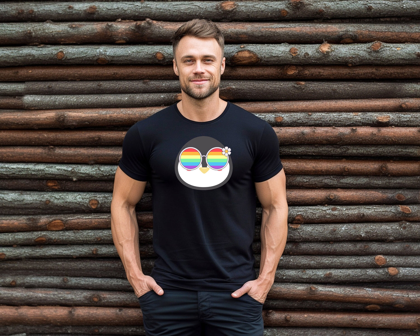 cute penguin with rainbow glasses shirt, Rainbow glasses on an adorable penguin, precious penguin showing off pride. Beautiful pride penguin