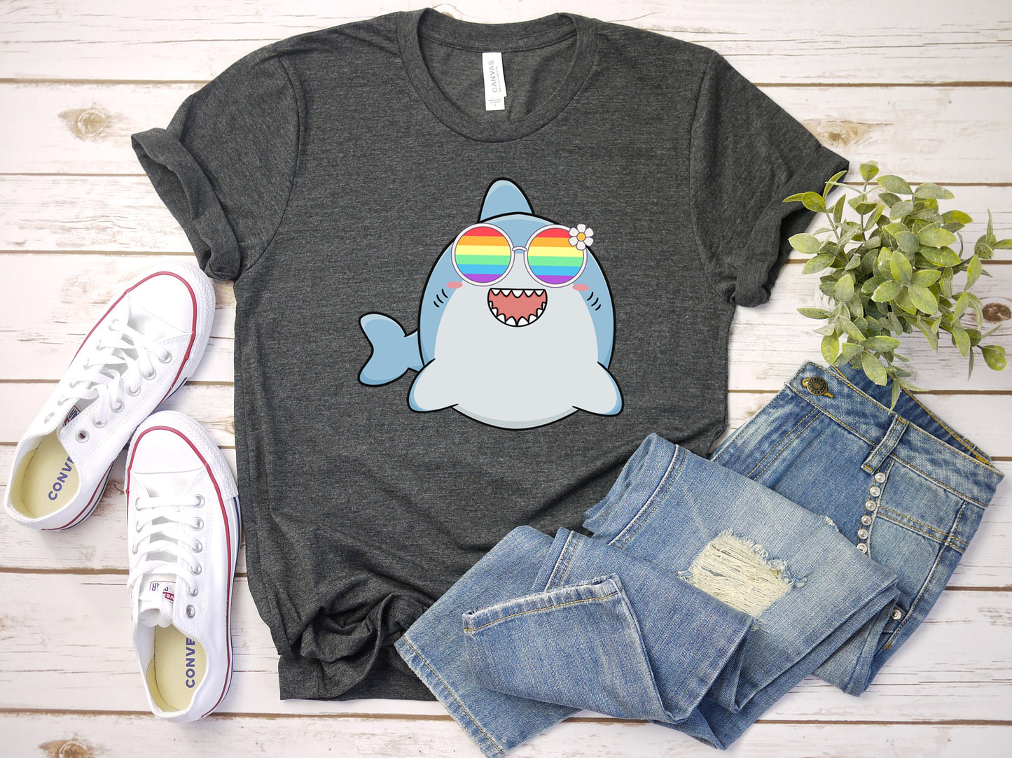 cute shark rainbow glasses shirt blue hat, Rainbow glasses on an adorable shark, precious shark showing off pride. Beautiful pride shark