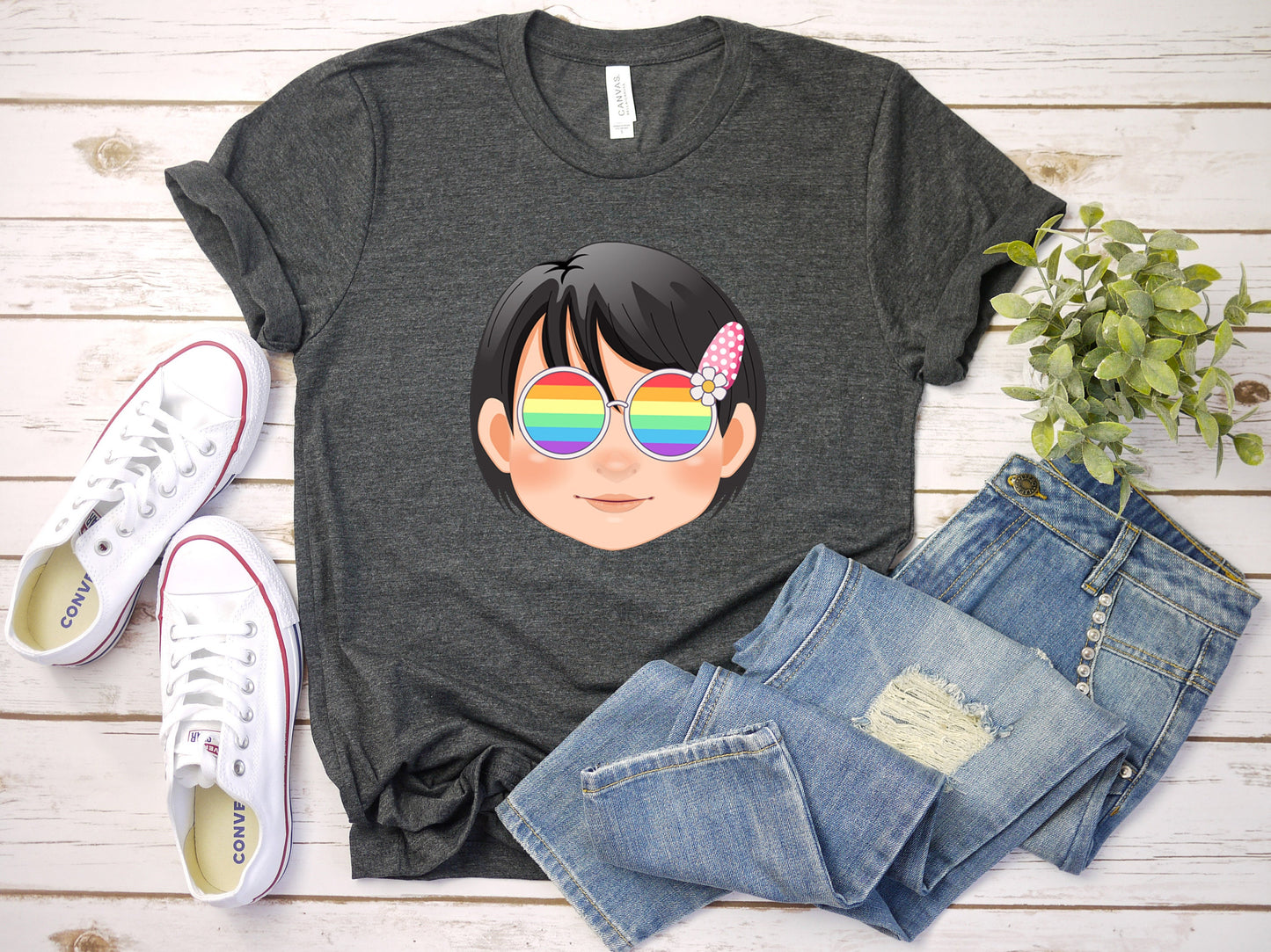 Super cute girl with rainbow glasses shirt, Rainbow glasses on an adorable girl, precious girl showing off pride. Beautiful pride girl